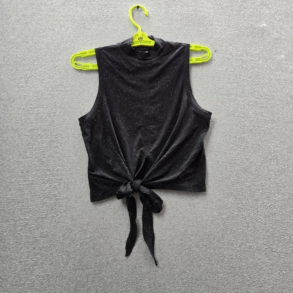 Lululemon Women Tank Top 4 Black Breeze Through Twist‎ Crew Neck Pullover
